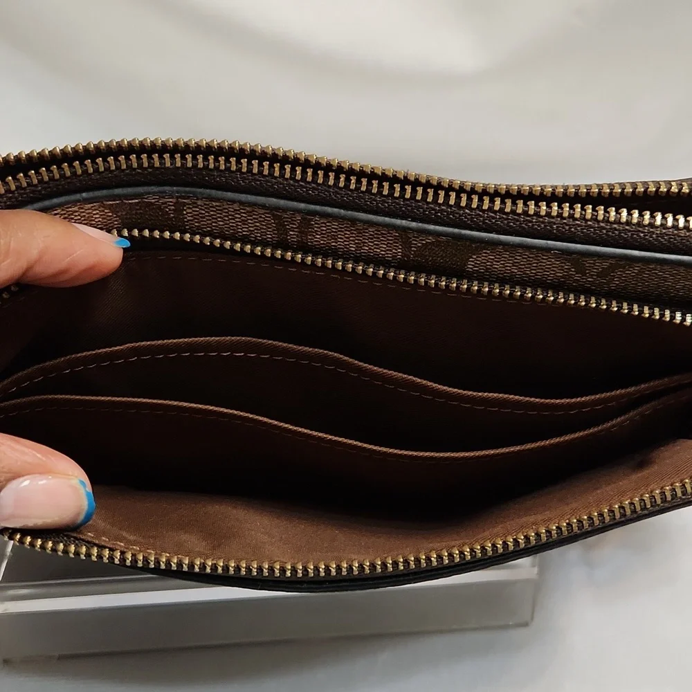 Coach Signature Double Zip Wallet Wristlet - Picture 5 of 14